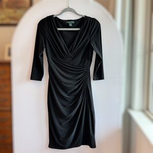 Lauren Ralph Black Ruched Classic Style Timeless Dress Size 6P